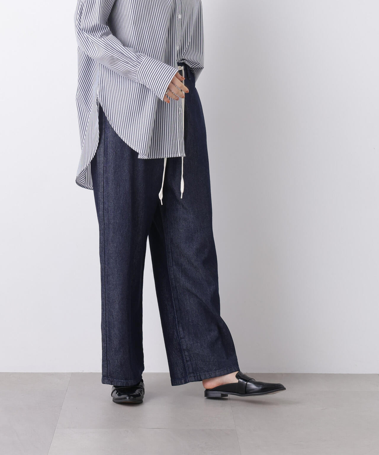 ウエストドロストワイドデニムパンツ