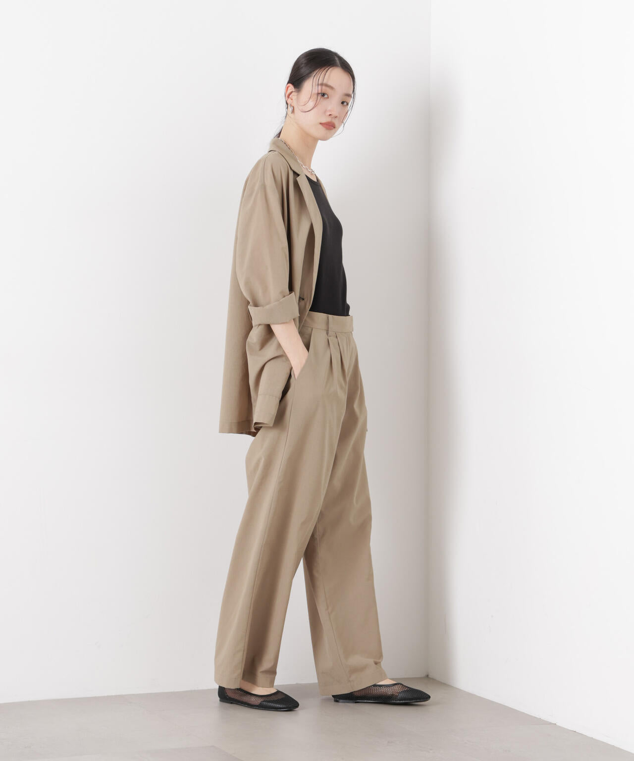 ソフトシアーツータックワイドパンツ(セットアップ可)