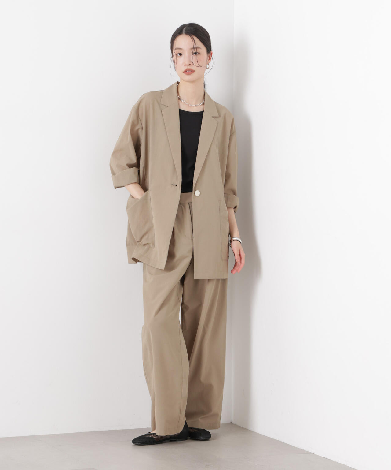 ソフトシアーツータックワイドパンツ(セットアップ可)