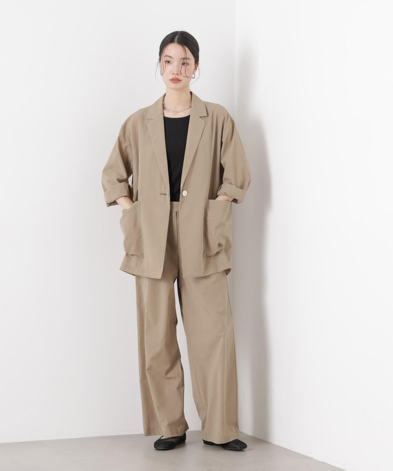 ソフトシアーツータックワイドパンツ(セットアップ可)