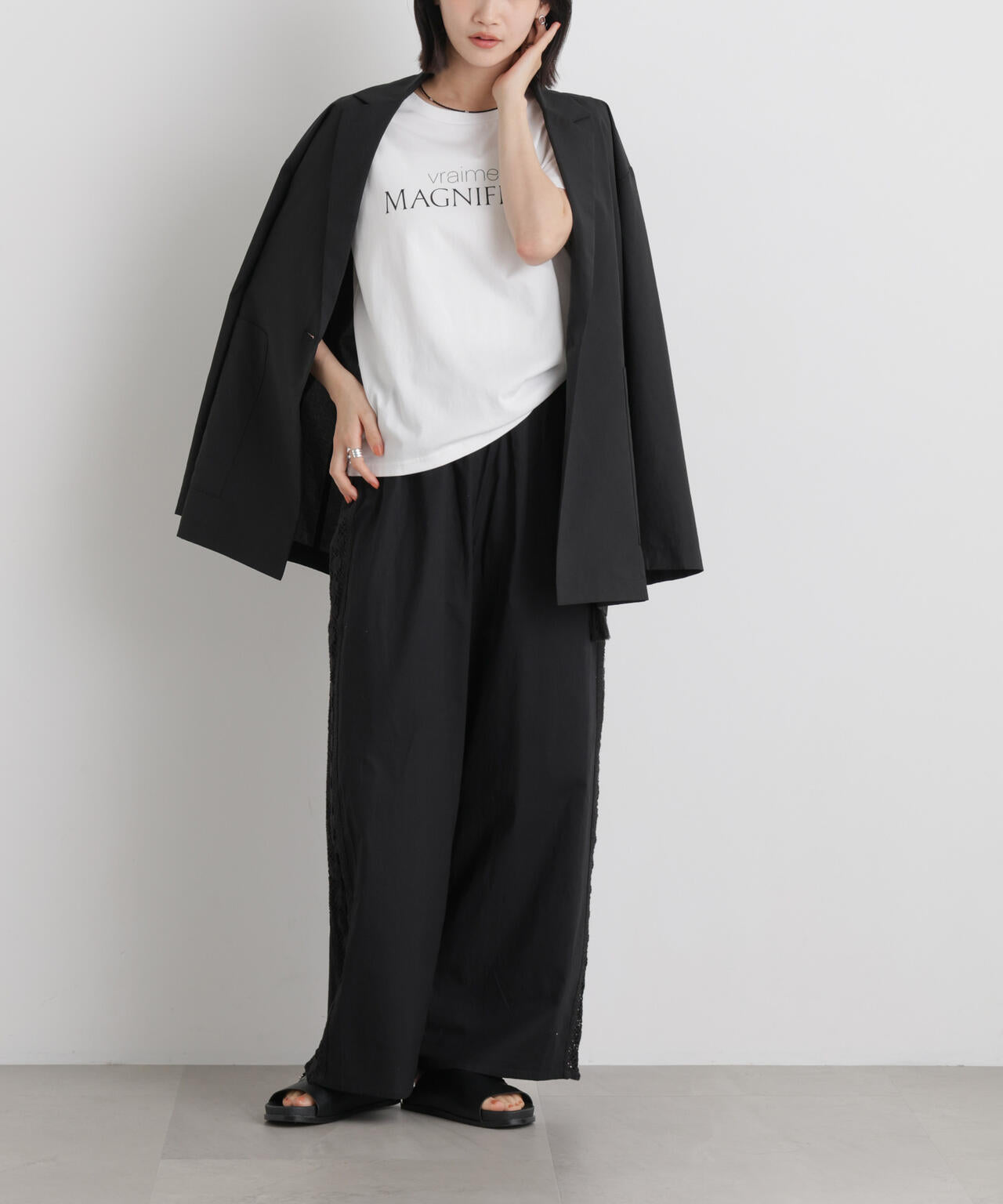 made in INDIA サイドレースワイドパンツ