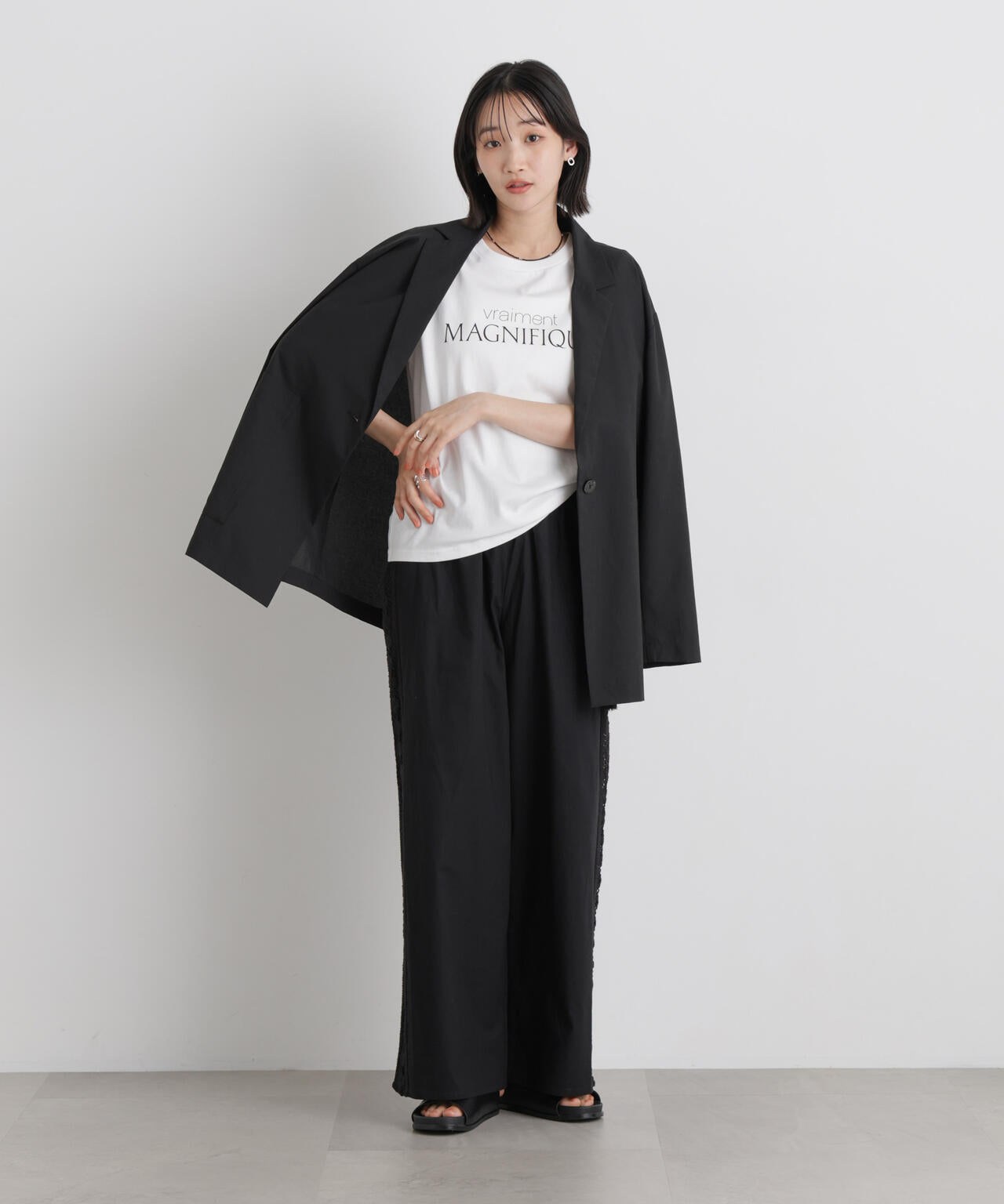 made in INDIA サイドレースワイドパンツ
