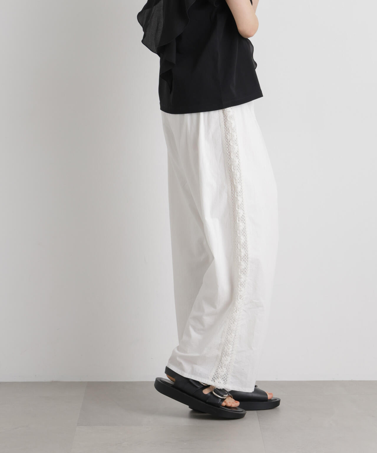 made in INDIA サイドレースワイドパンツ