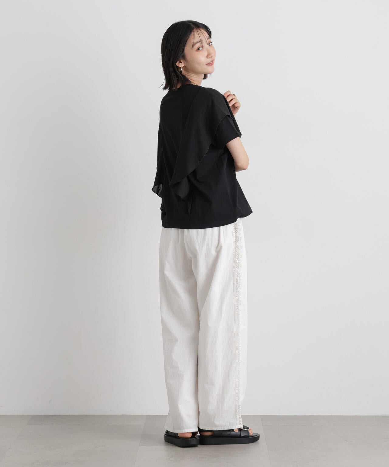 made in INDIA サイドレースワイドパンツ