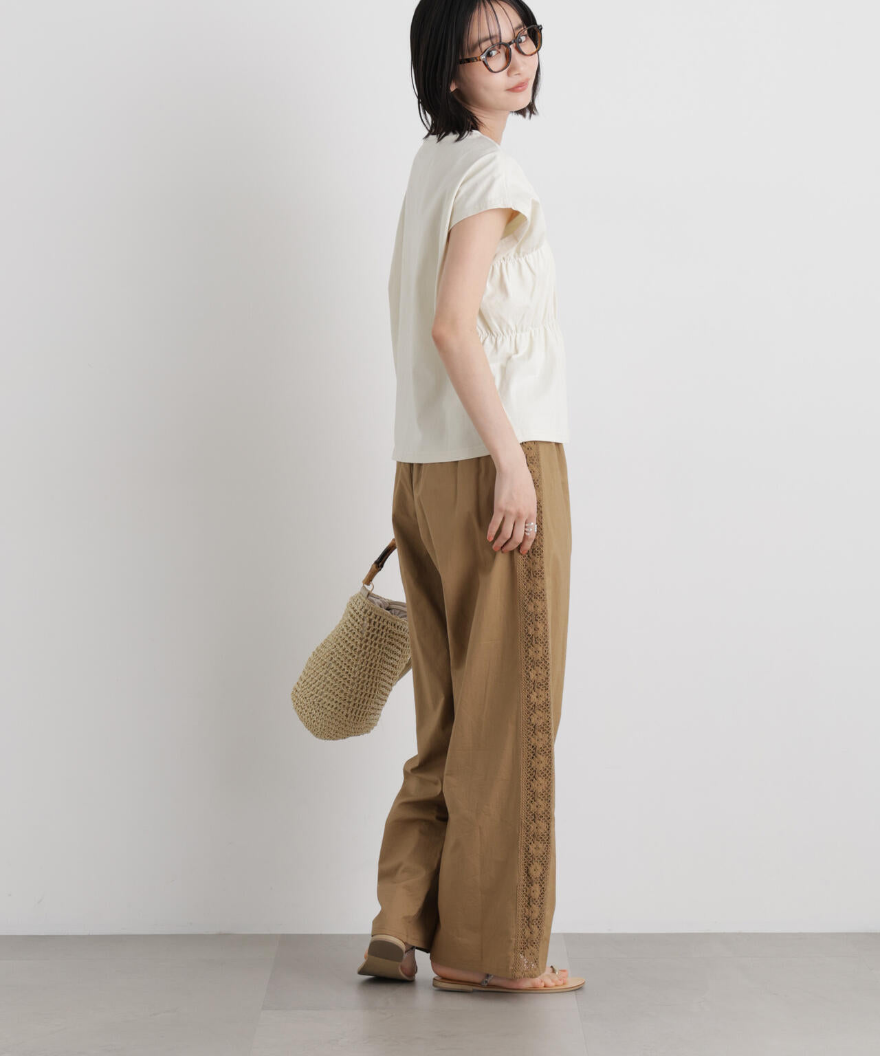 made in INDIA サイドレースワイドパンツ