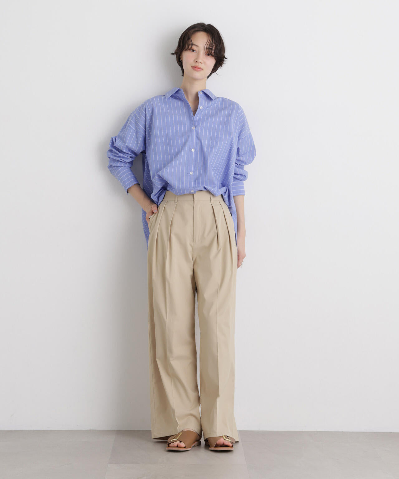 エバークリース加工タックワイドセンタープレスパンツ