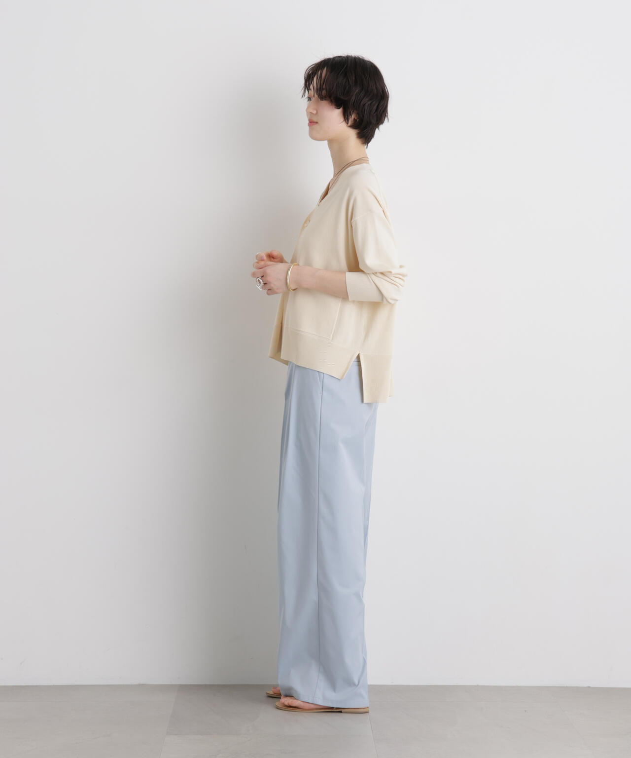 エバークリース加工タックワイドセンタープレスパンツ