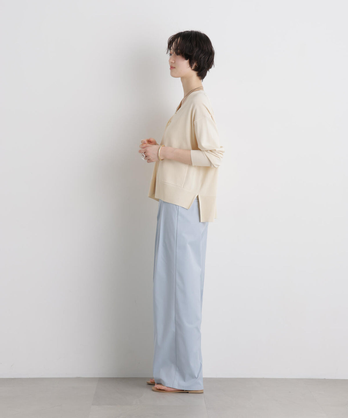 エバークリース加工タックワイドセンタープレスパンツ