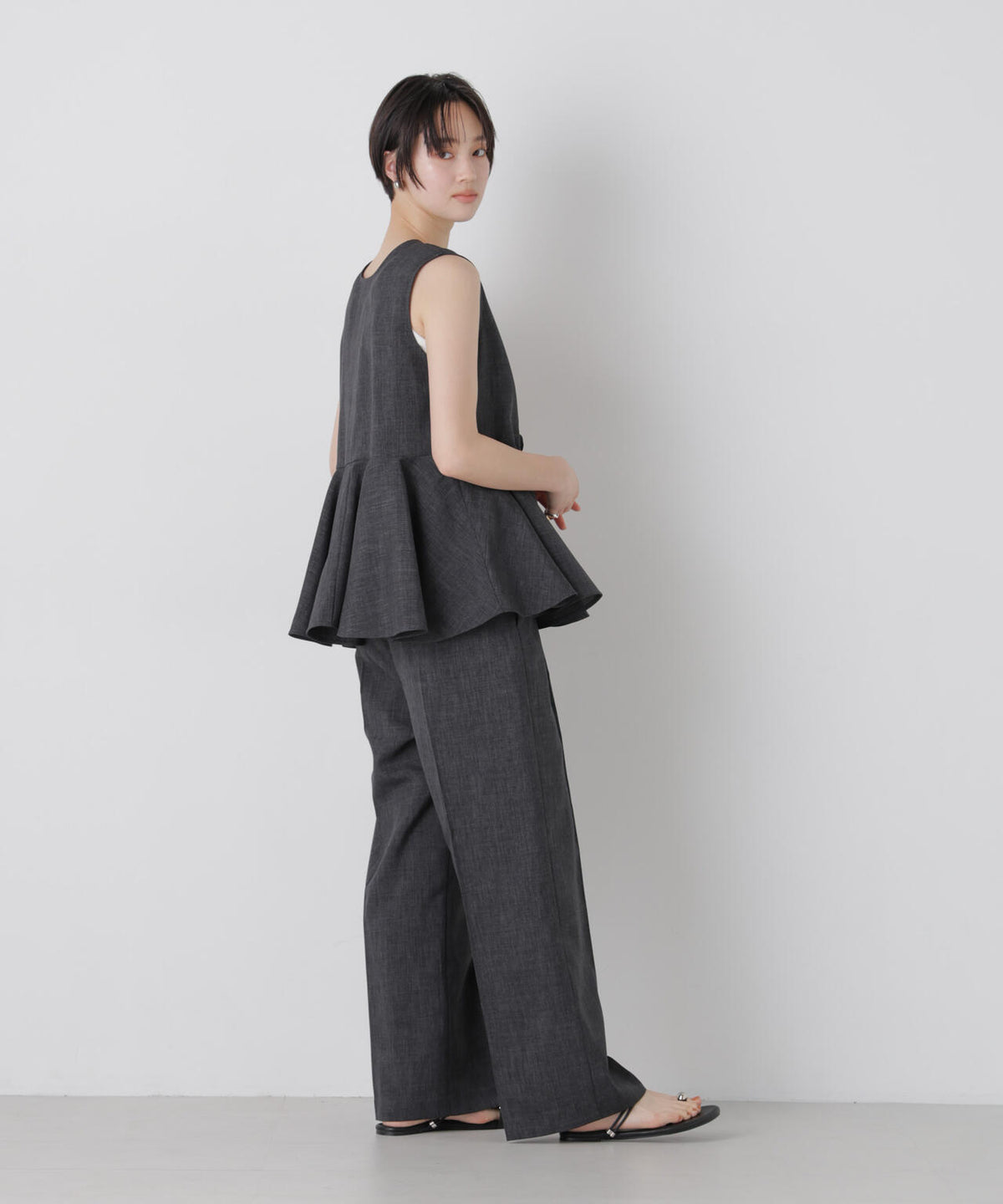 リネンライクワンタックセンタープレスパンツ(セットアップ可)