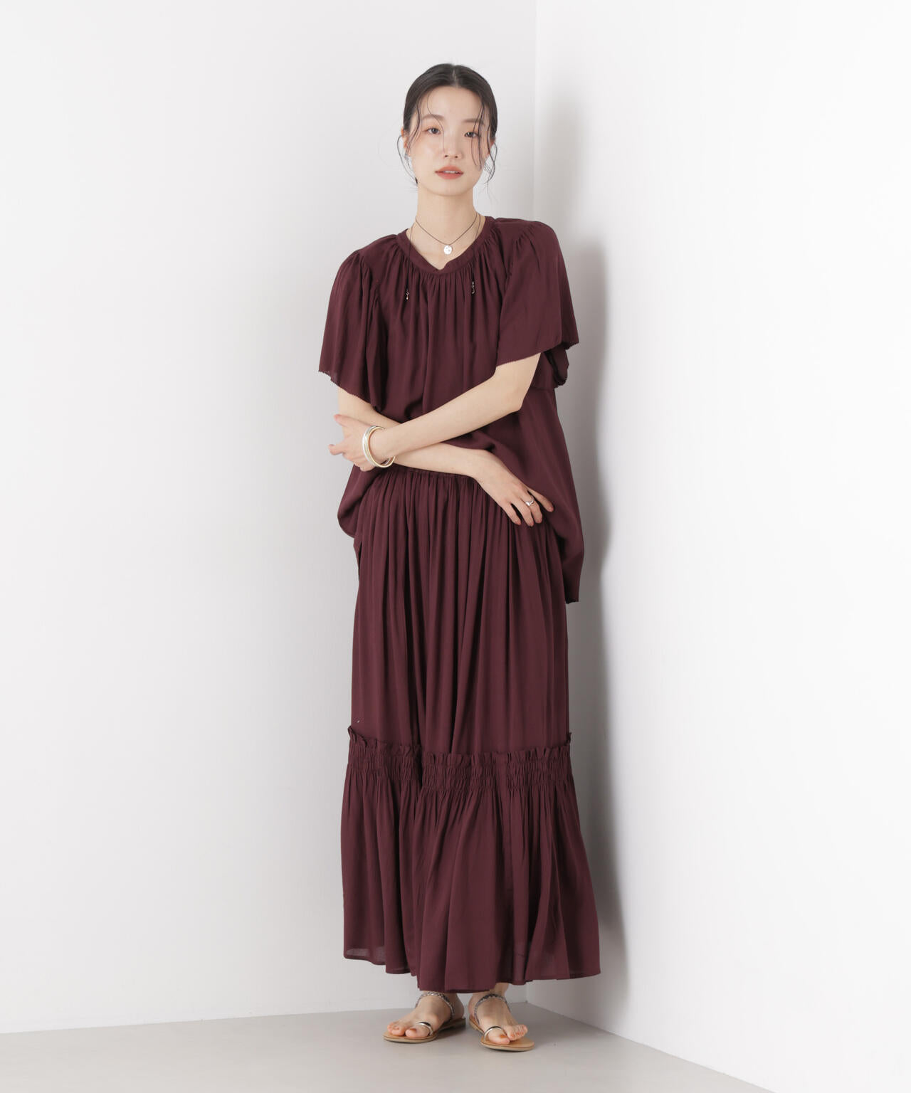 made in INDIA 切り替えギャザースカート(セットアップ可)