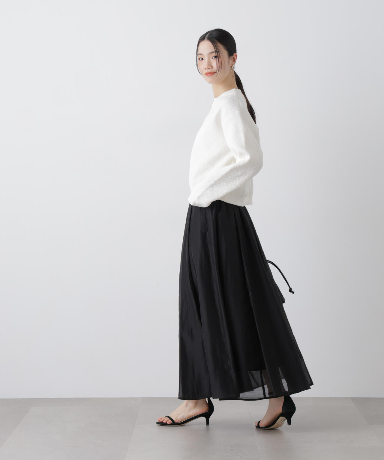 シアーオーガンジータックフレアスカート