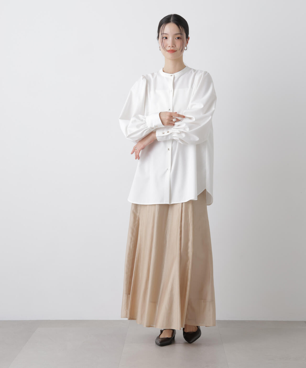 シアーオーガンジータックフレアスカート