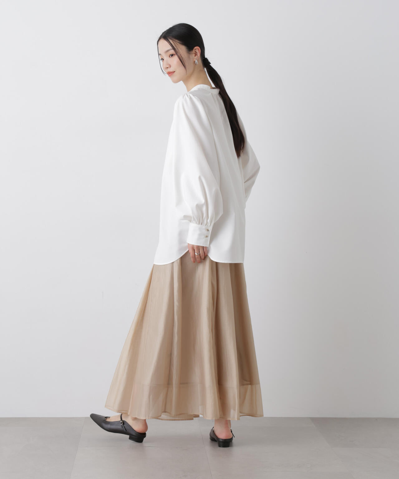 シアーオーガンジータックフレアスカート