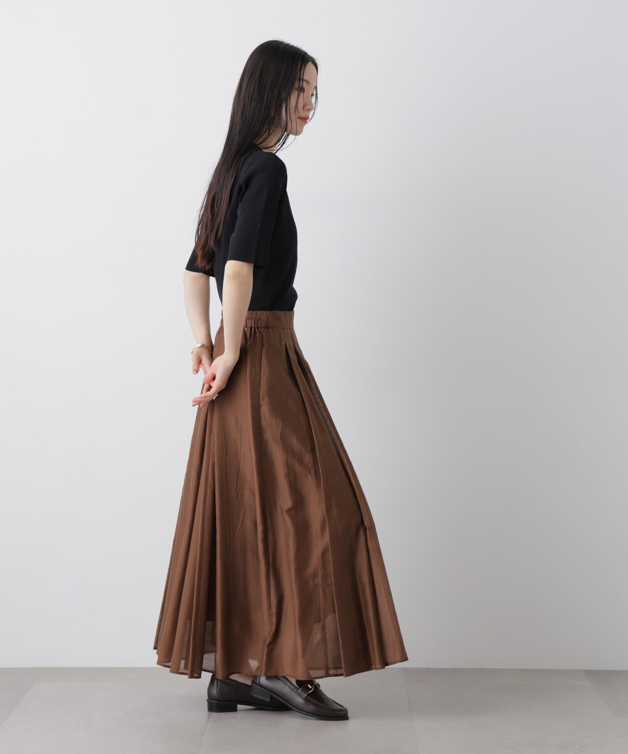 シアーオーガンジータックフレアスカート