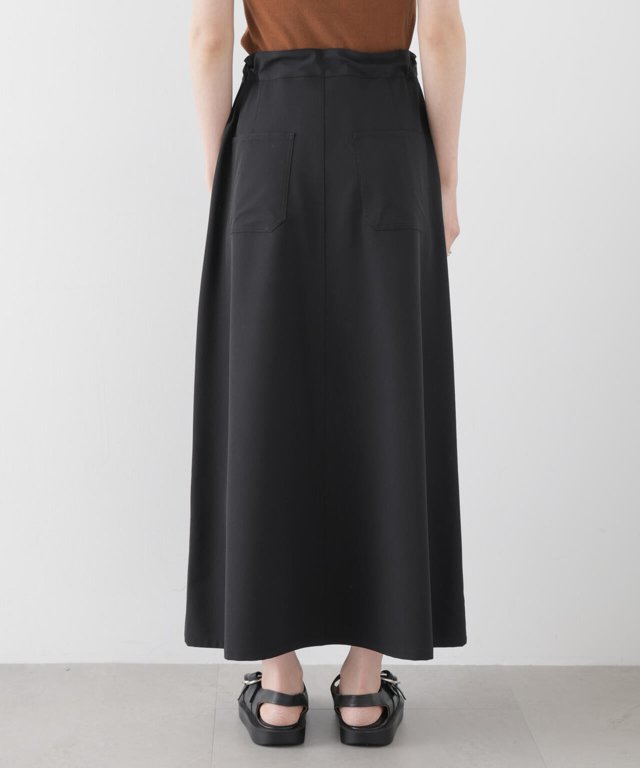 多機能2wayストレッチ ベルテッドセミフレアマキシスカート(セットアップ可)