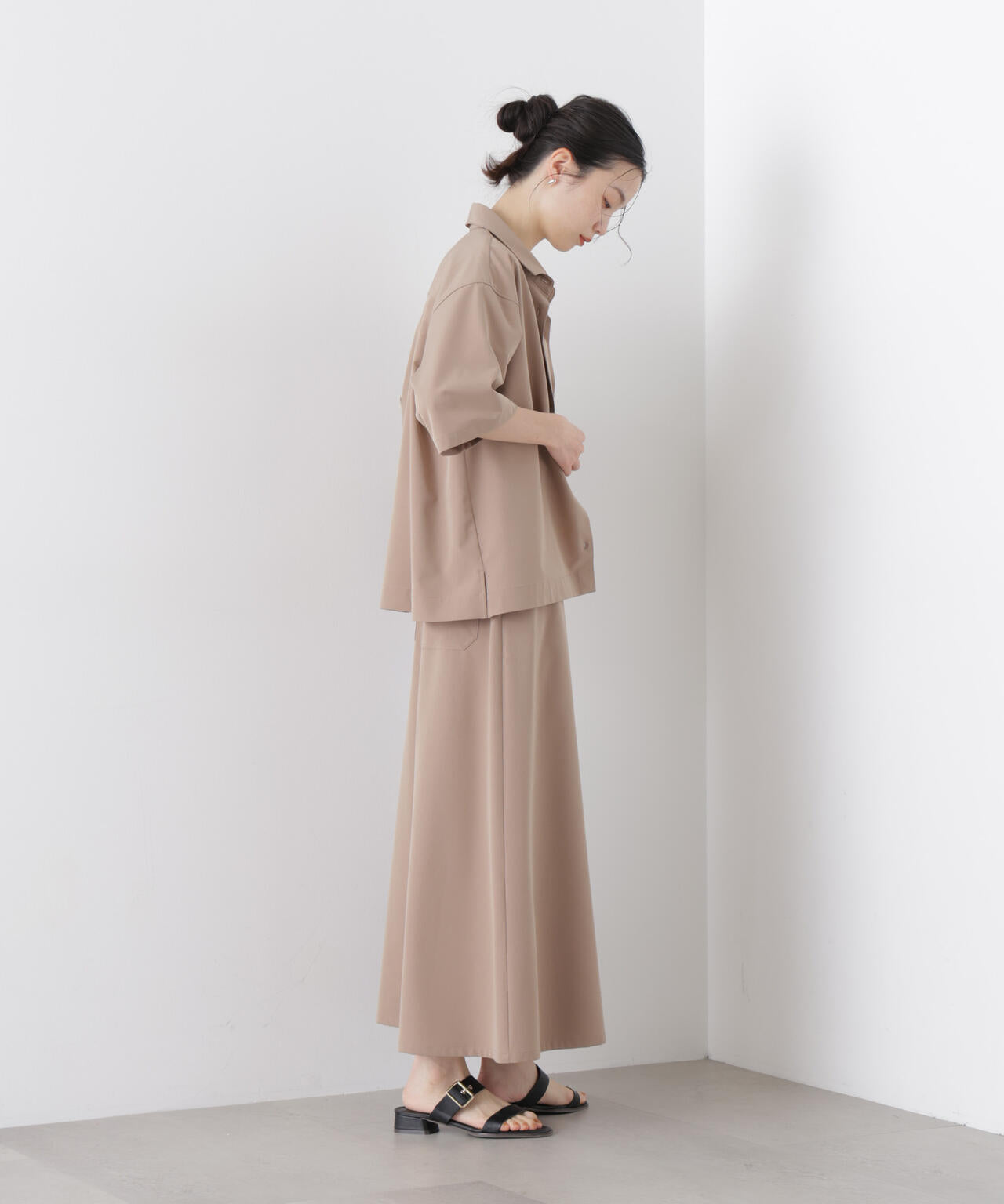 多機能2wayストレッチ ベルテッドセミフレアマキシスカート(セットアップ可)