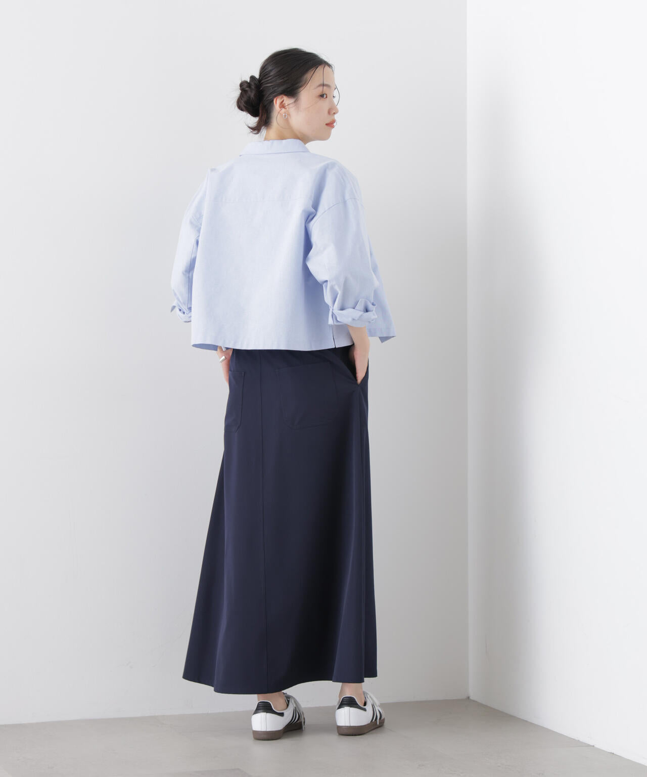 多機能2wayストレッチ ベルテッドセミフレアマキシスカート(セットアップ可)