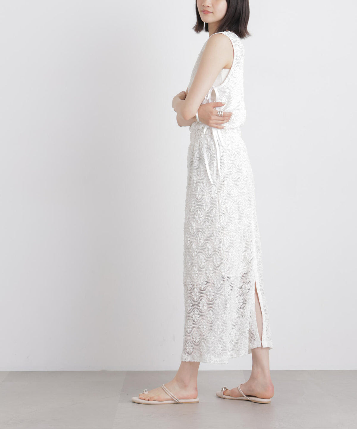 フラワー柄カットレーススカート(セットアップ可)