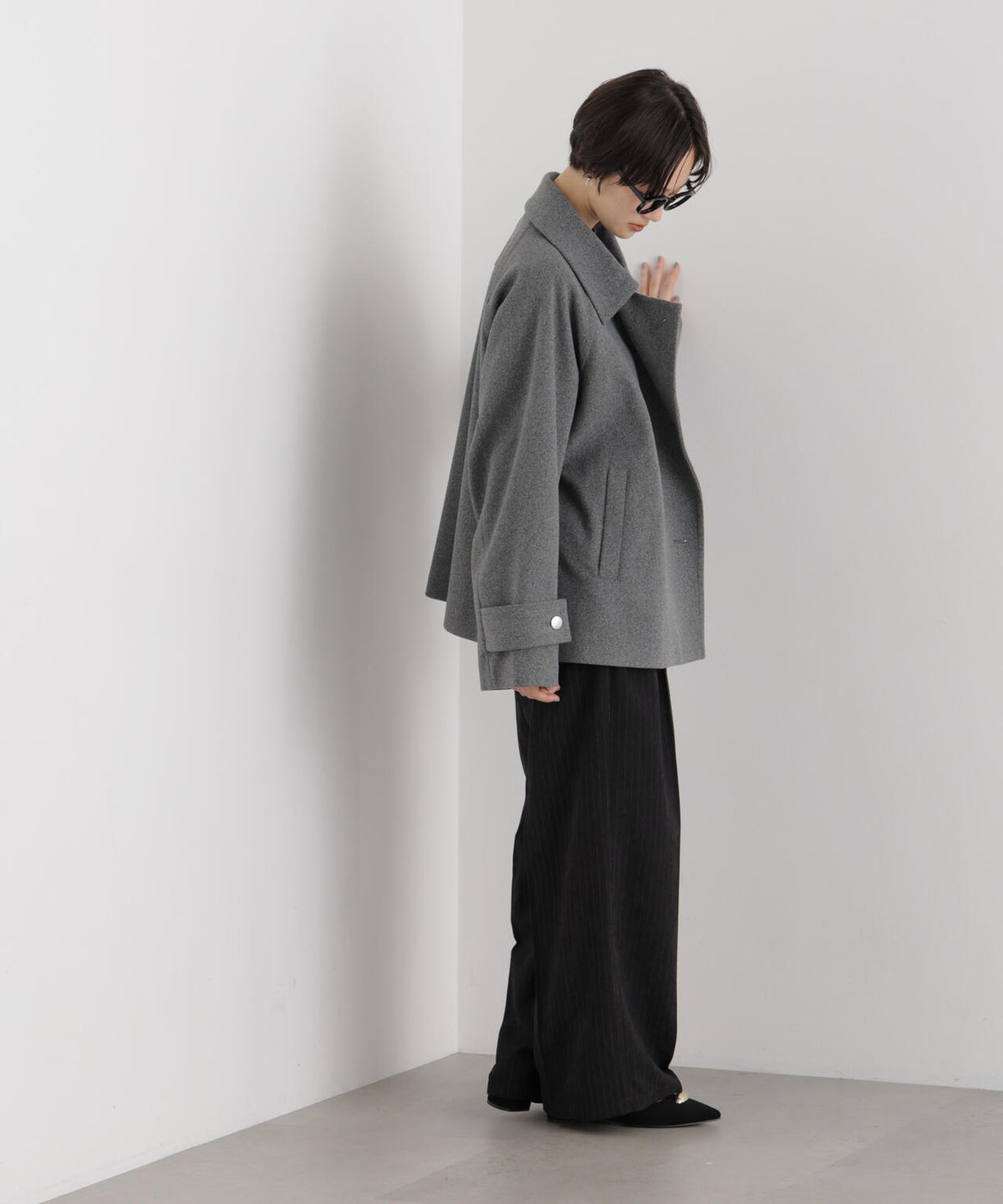 ジャージメルトンダブルボタンミドルコート