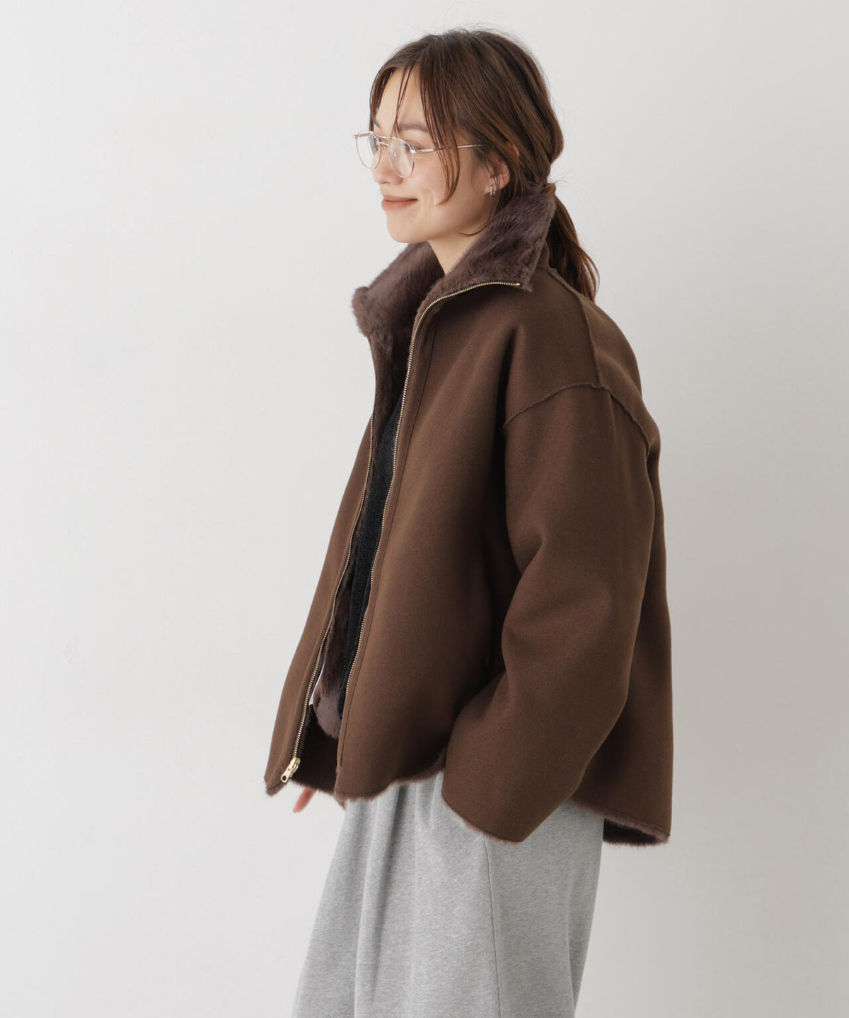 フェイクファースタンドカラーリバーシブルコート