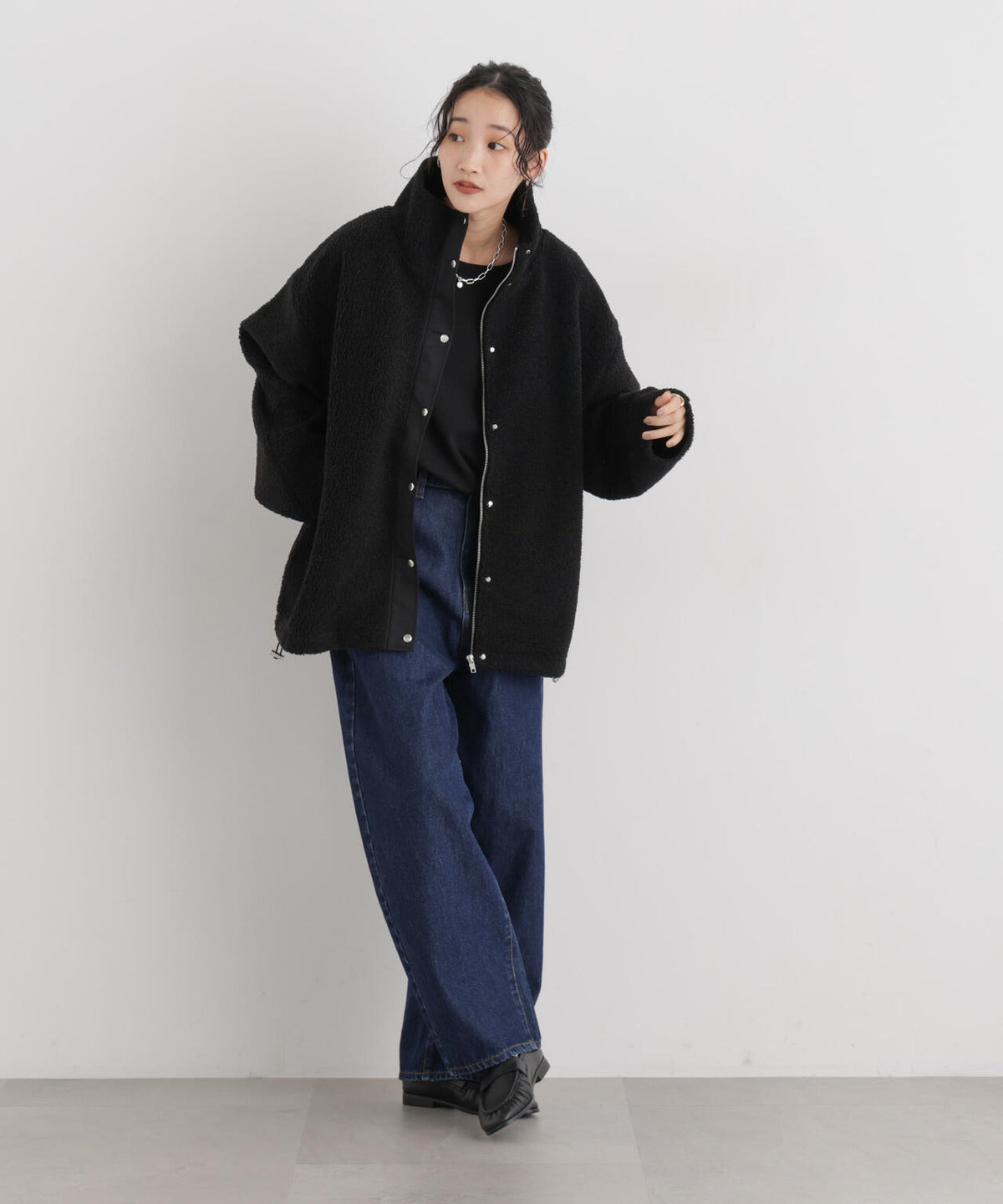 WEB限定/スタンドカラージップボアブルゾン