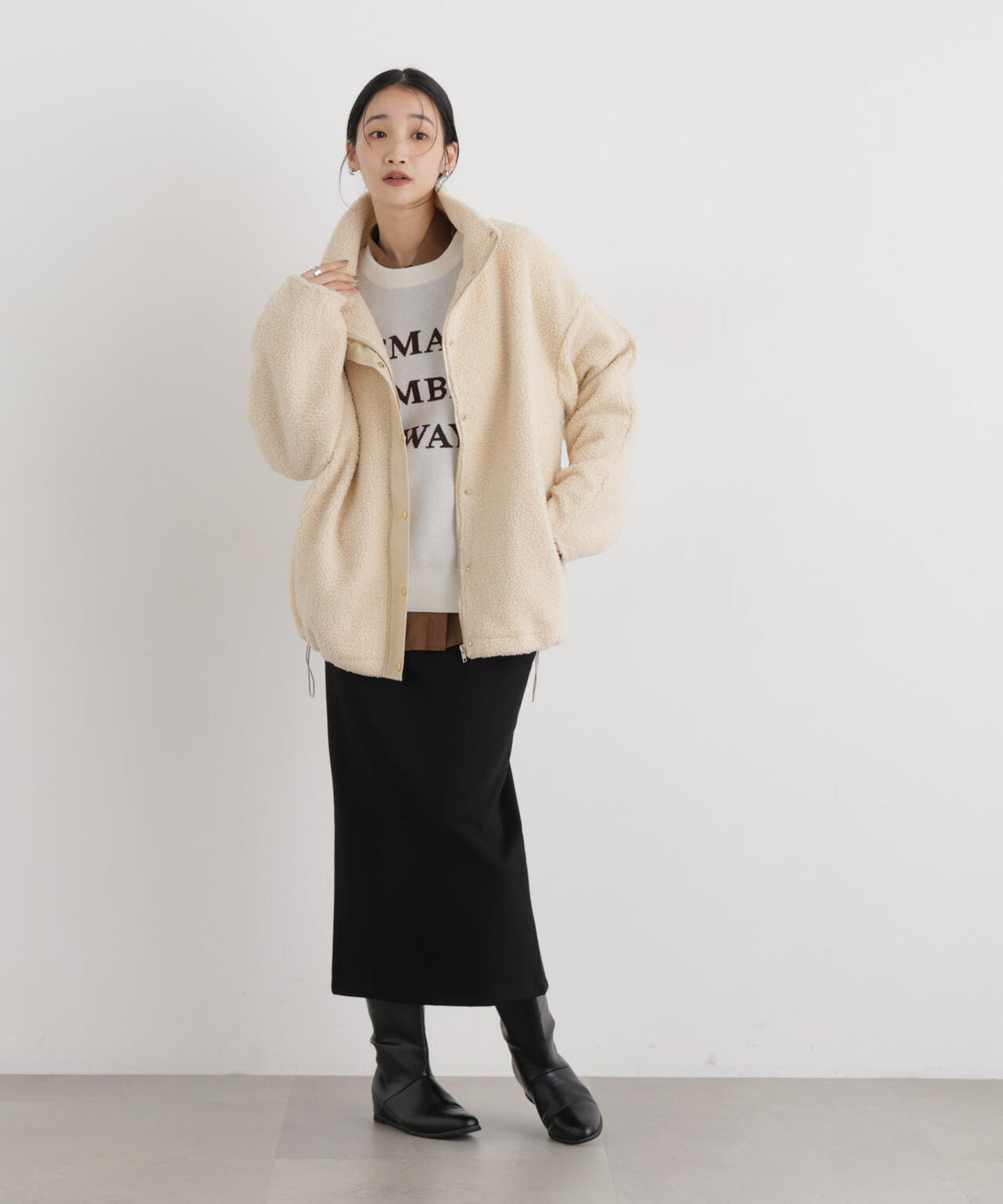 WEB限定/スタンドカラージップボアブルゾン