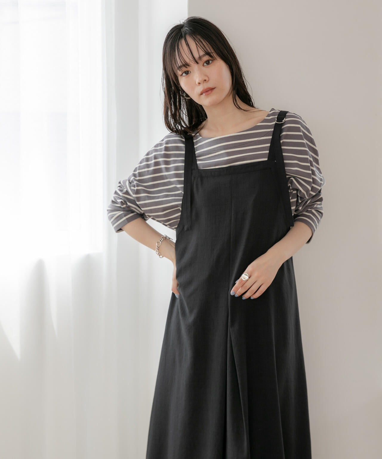 WEB限定/多機能素材 前後2wayショルダーストラップワンピース