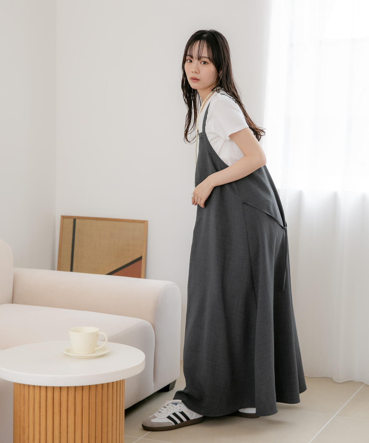 WEB限定/多機能素材 前後2wayショルダーストラップワンピース