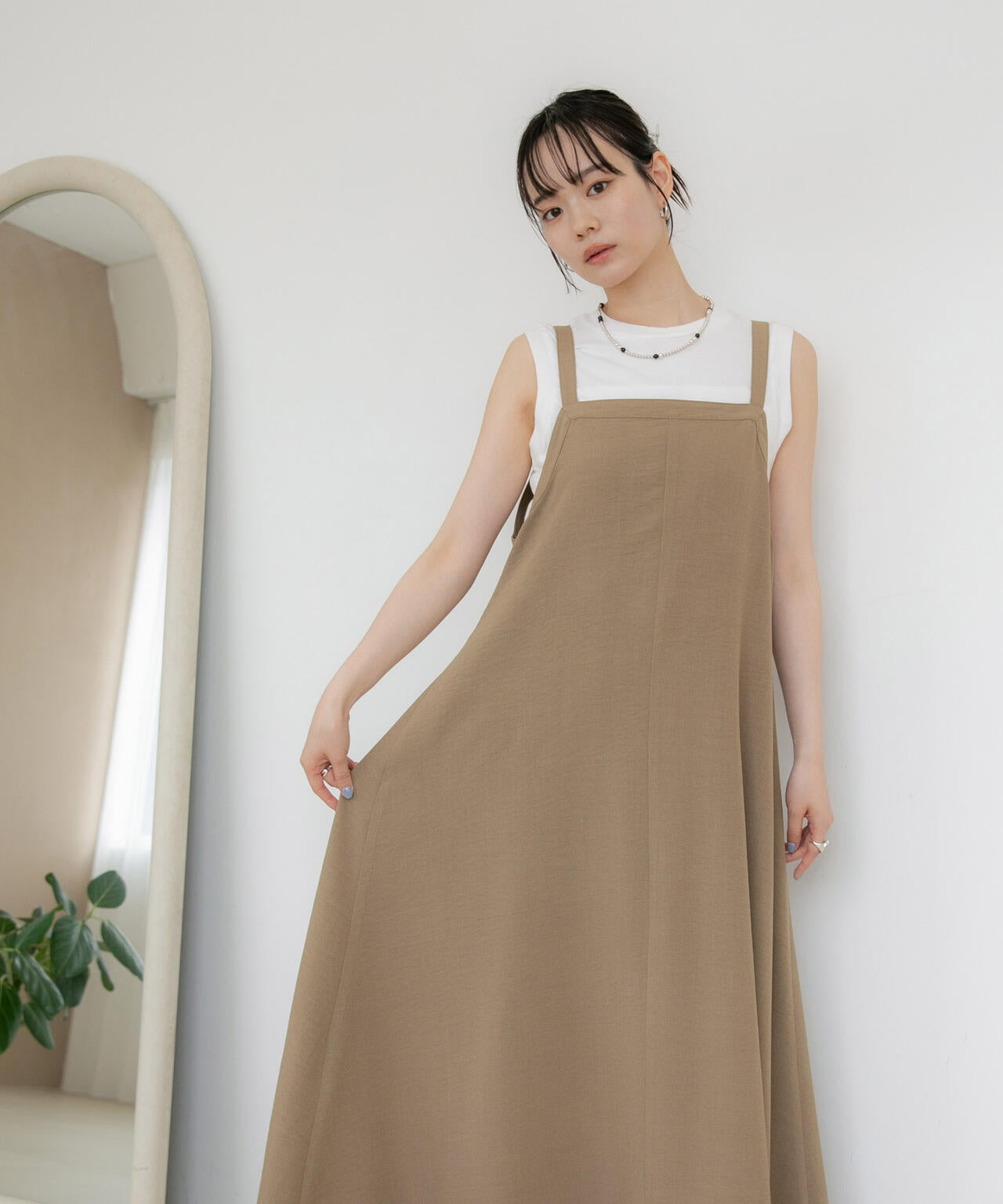 WEB限定/多機能素材 前後2wayショルダーストラップワンピース