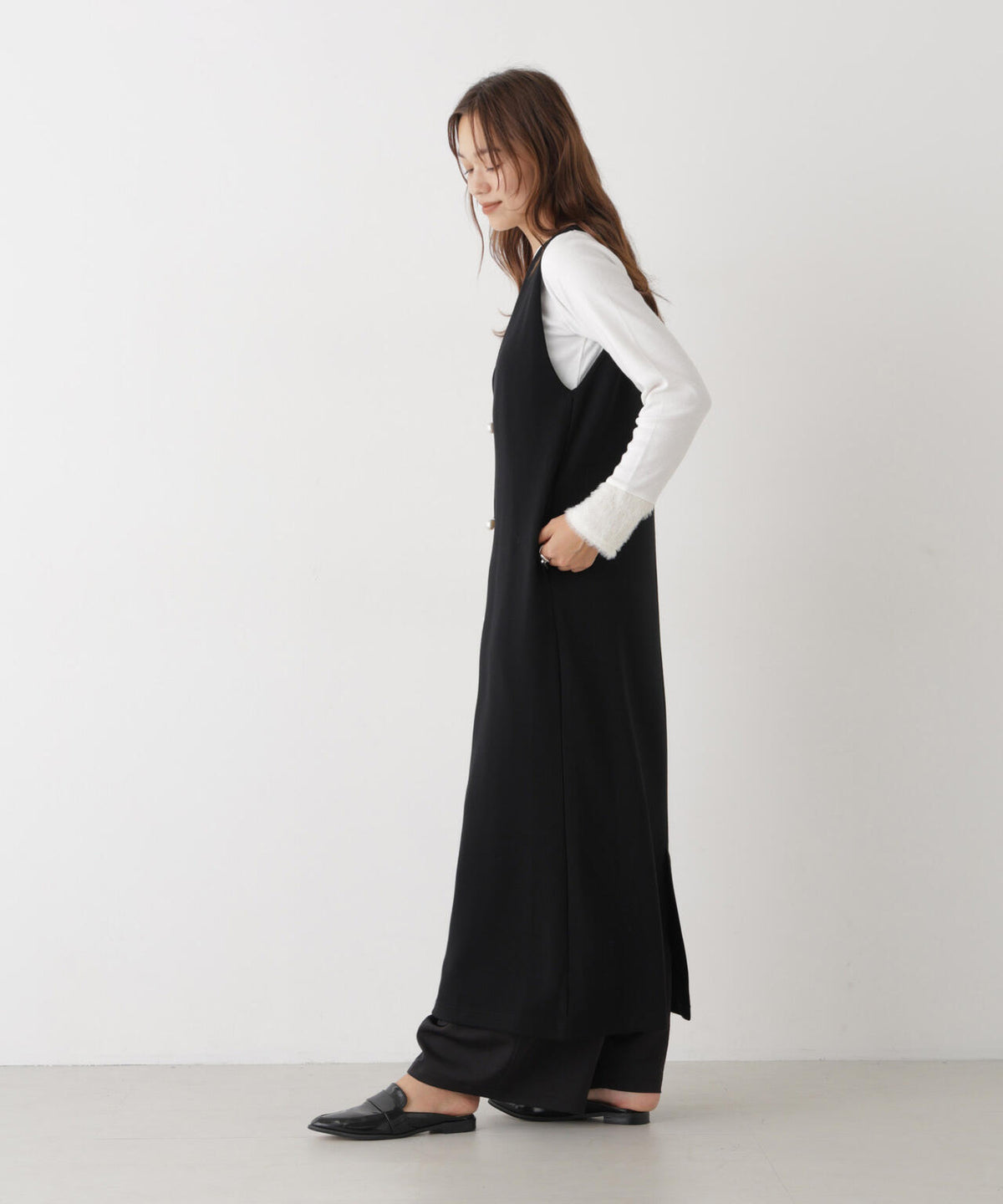 ファースリーブトップス×パールワンピース アンサンブルセット