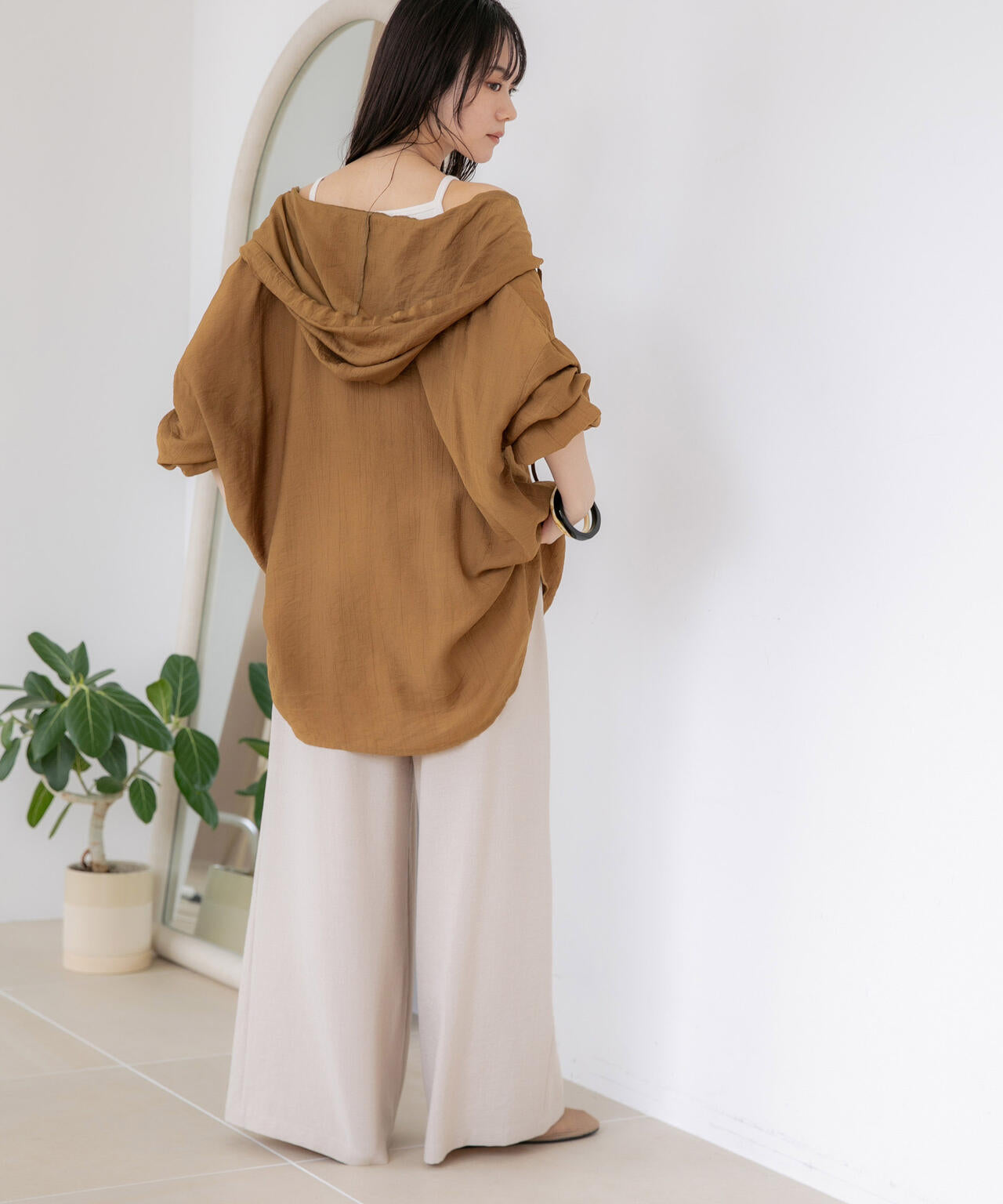 WEB限定/接触冷感機能 レーヨンナイロンワッシャーフードシャツ