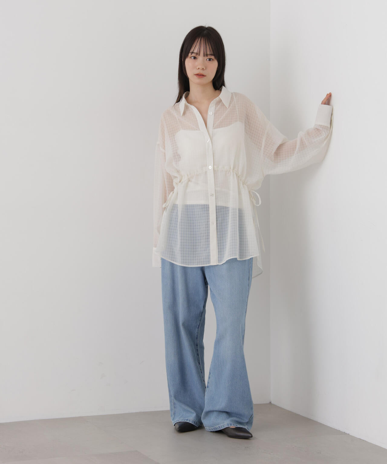 シアーチェックドロストシャツ