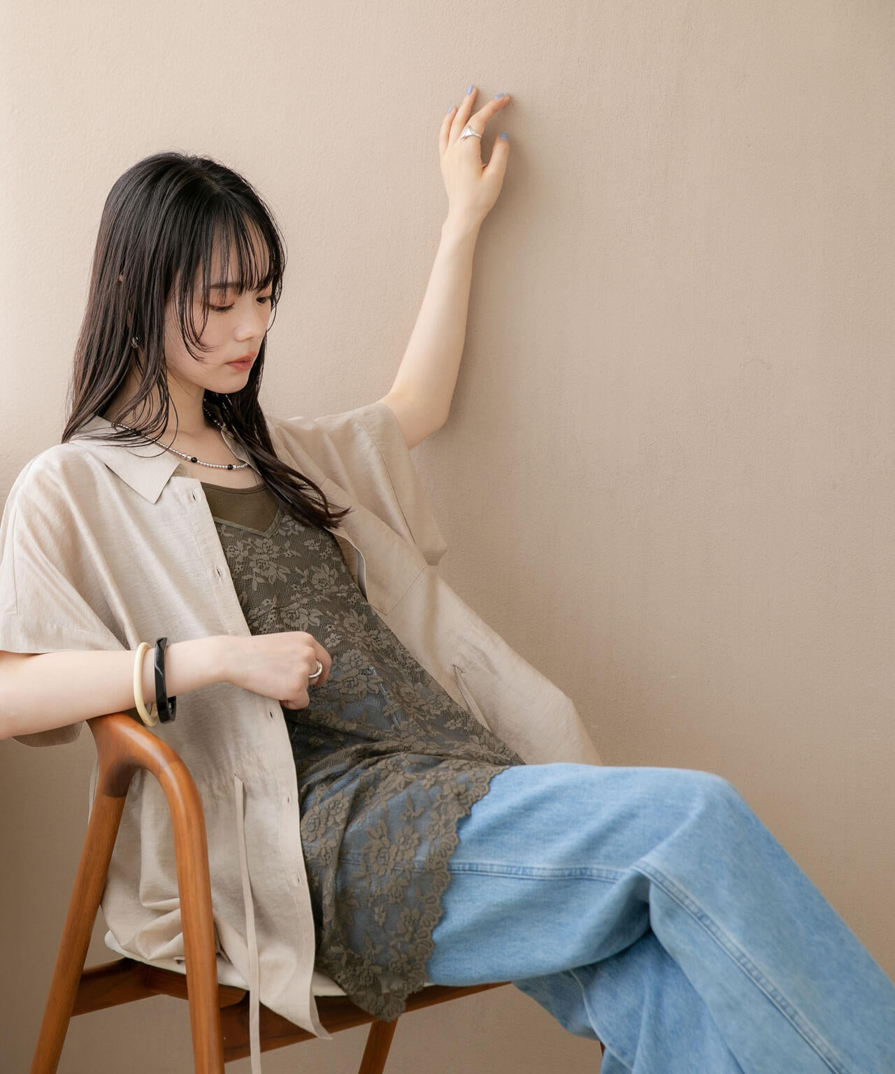 WEB限定/接触冷感機能 リネン混ウエストドロストハーフスリーブシャツ
