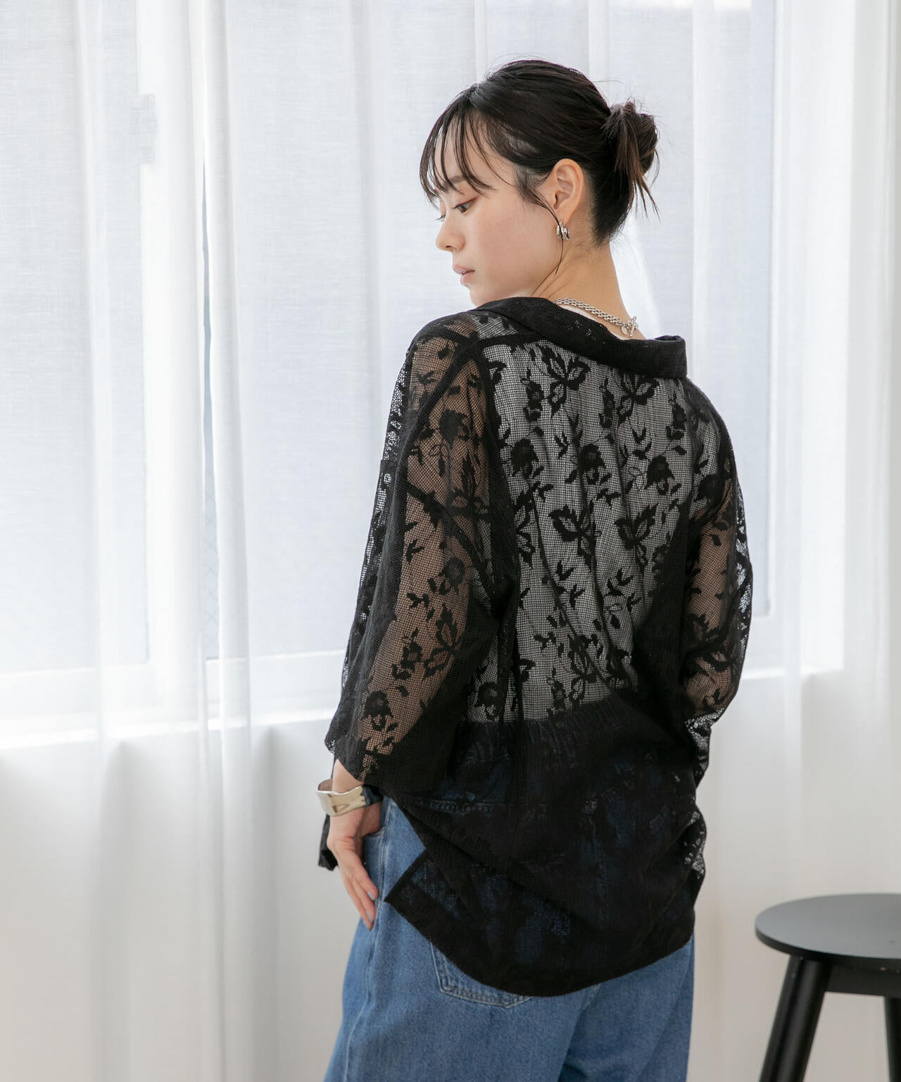 WEB限定/フラワーレーススキッパープルオーバーシャツ