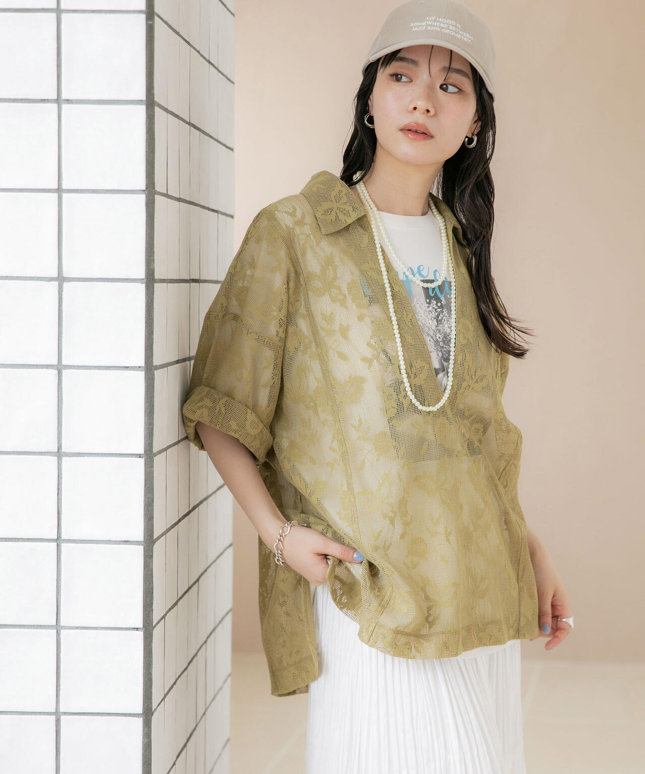 WEB限定/フラワーレーススキッパープルオーバーシャツ