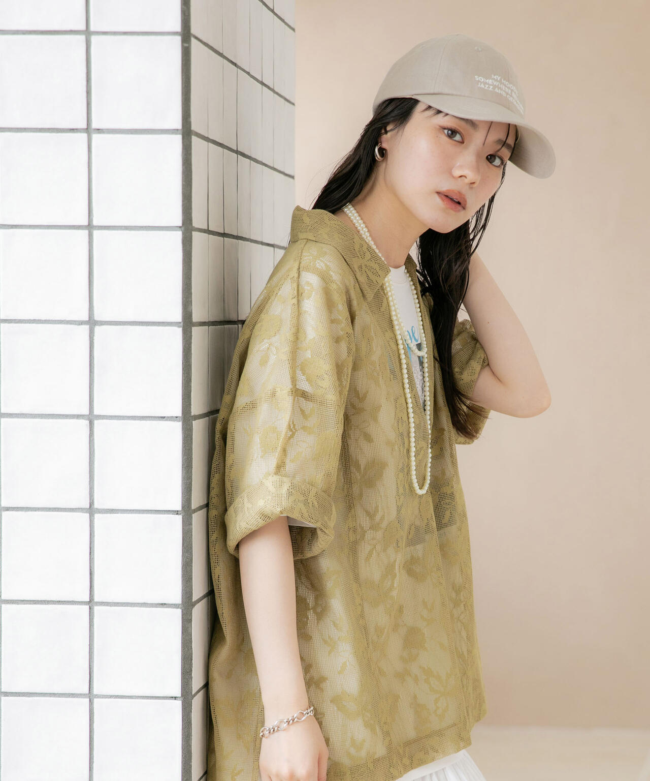 WEB限定/フラワーレーススキッパープルオーバーシャツ
