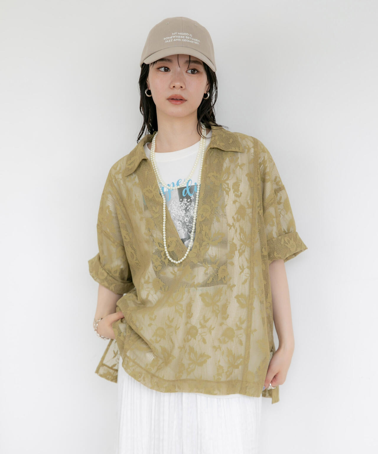 WEB限定/フラワーレーススキッパープルオーバーシャツ