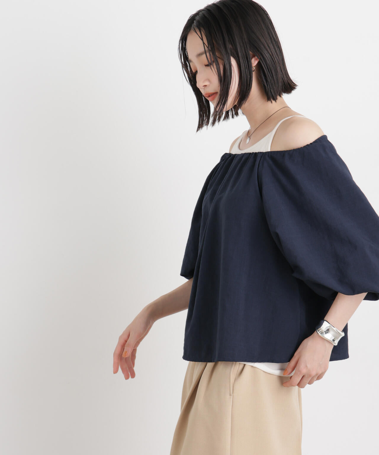 タンブラーブッチャー前後2wayボリュームスリーブブラウス