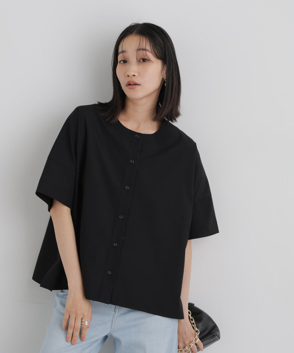 前後2wayバックボタンワイドドロップブラウス