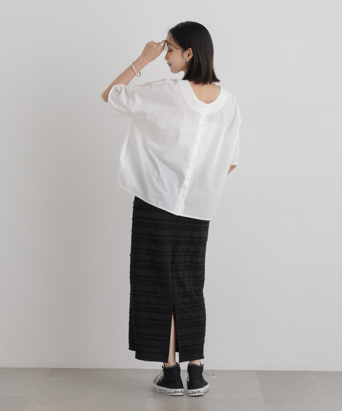 前後2wayバックボタンワイドドロップブラウス