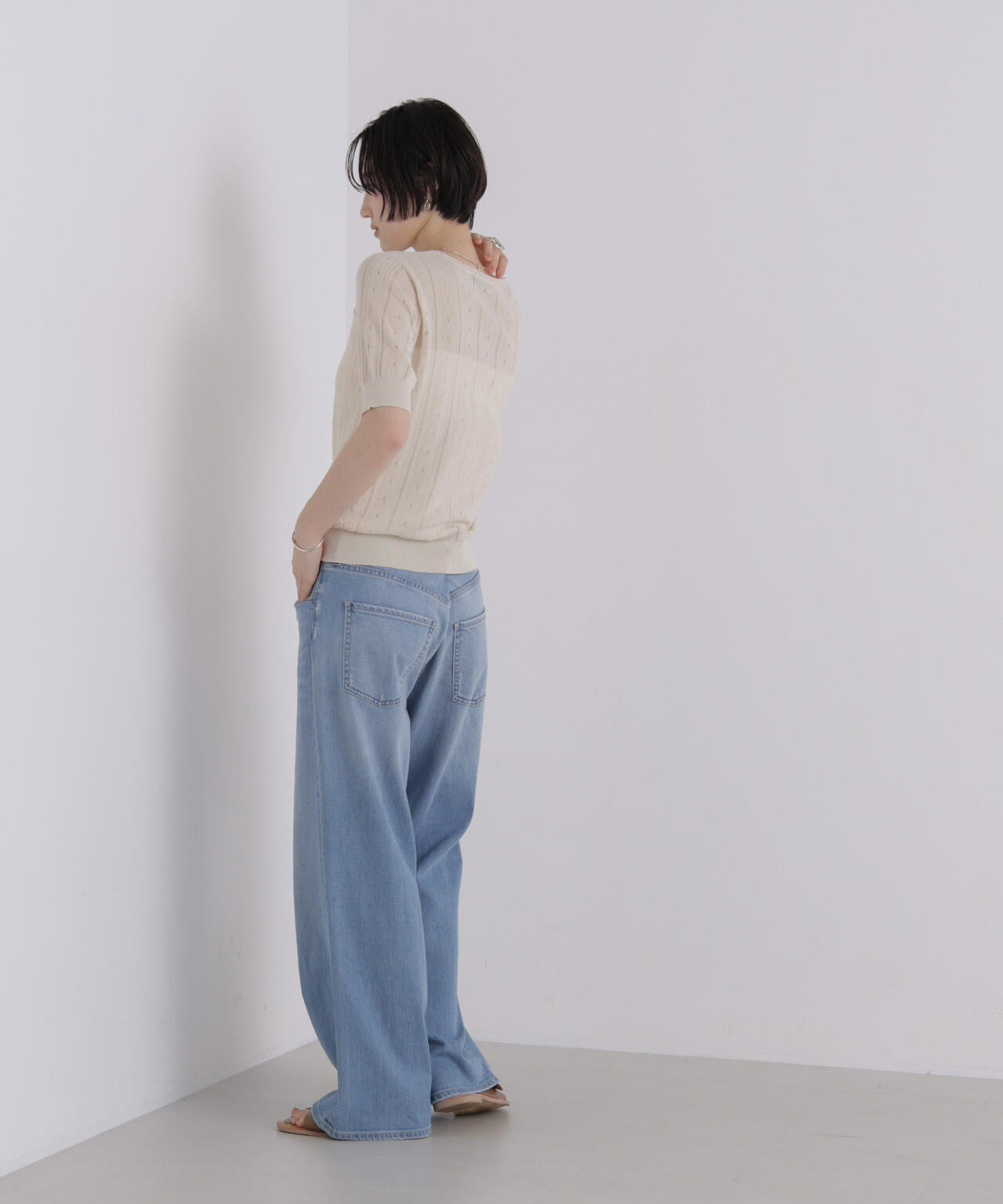 アイレットハーフスリーブニットトップス