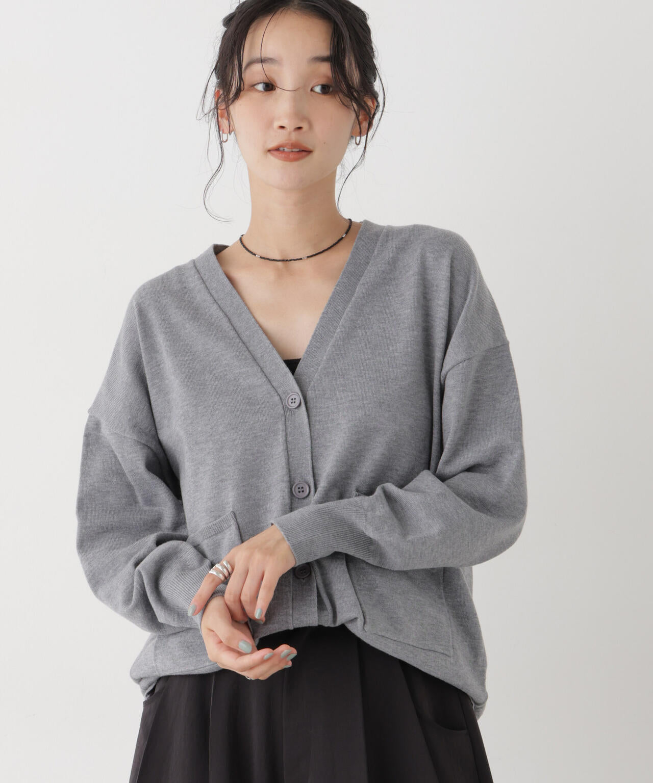 毛玉ができにくいニット Vネックワイドカーディガン(セットアップ可)