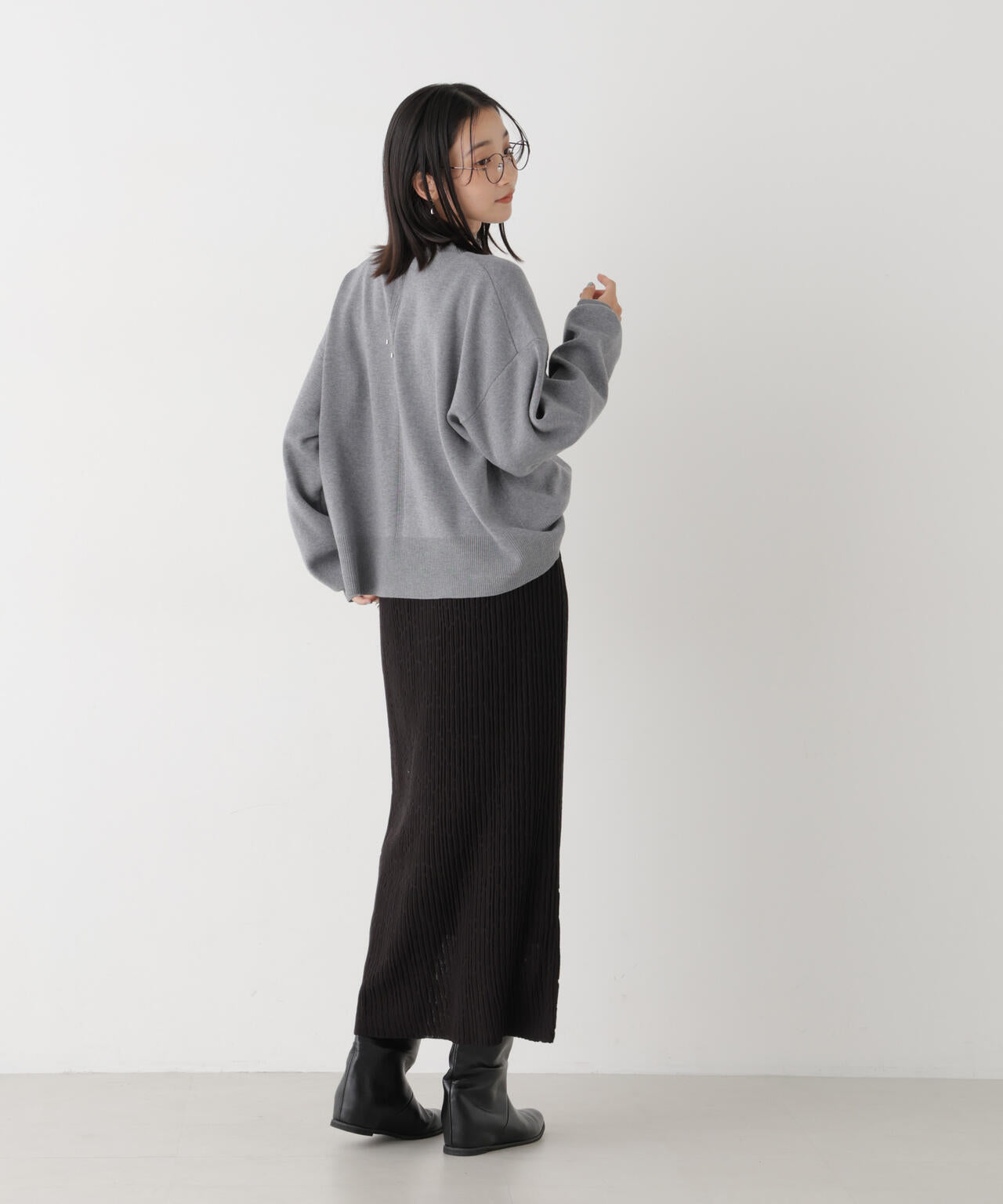 毛玉ができにくいニット クルーネックワイドトップス(セットアップ可)