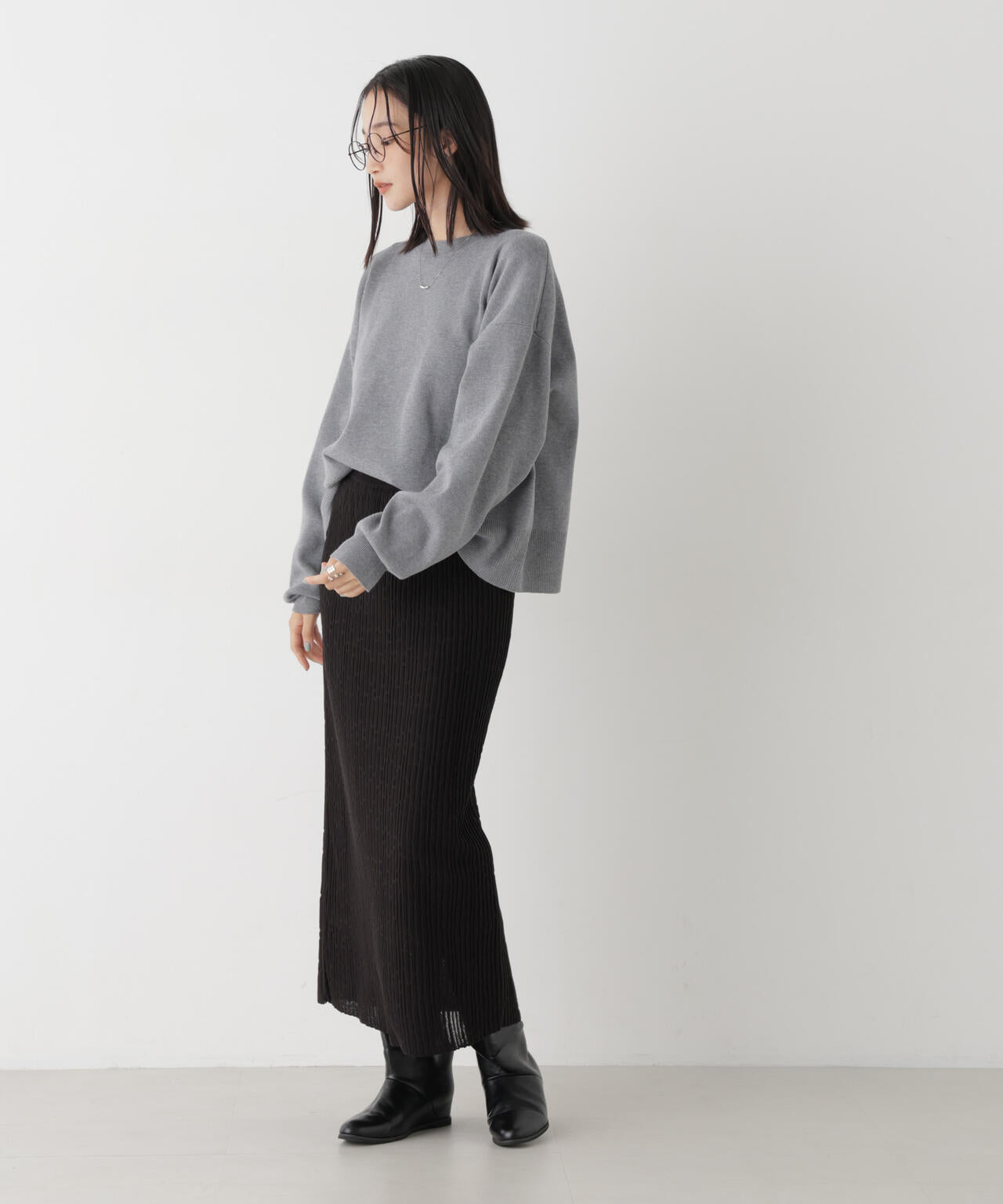 毛玉ができにくいニット クルーネックワイドトップス(セットアップ可)
