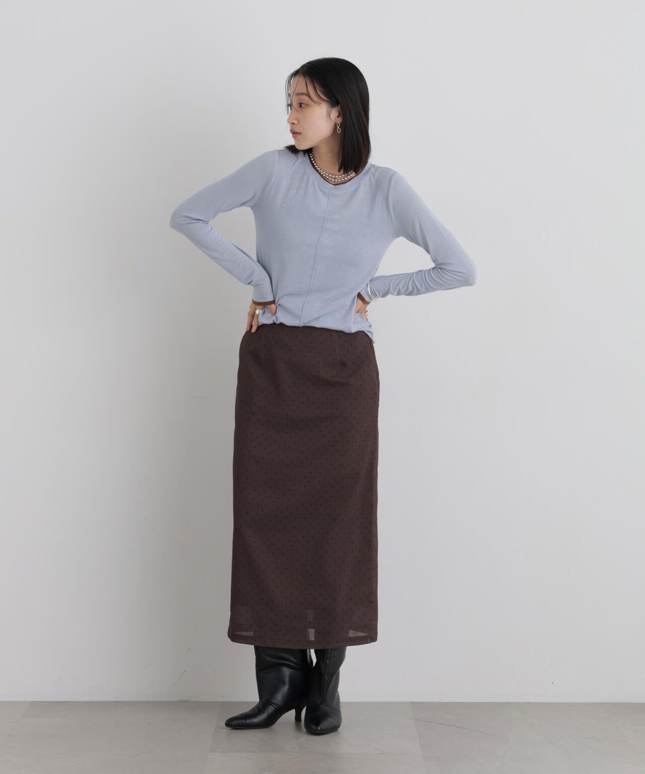 レイヤードライク配色ソフトタッチカットロングスリーブトップス