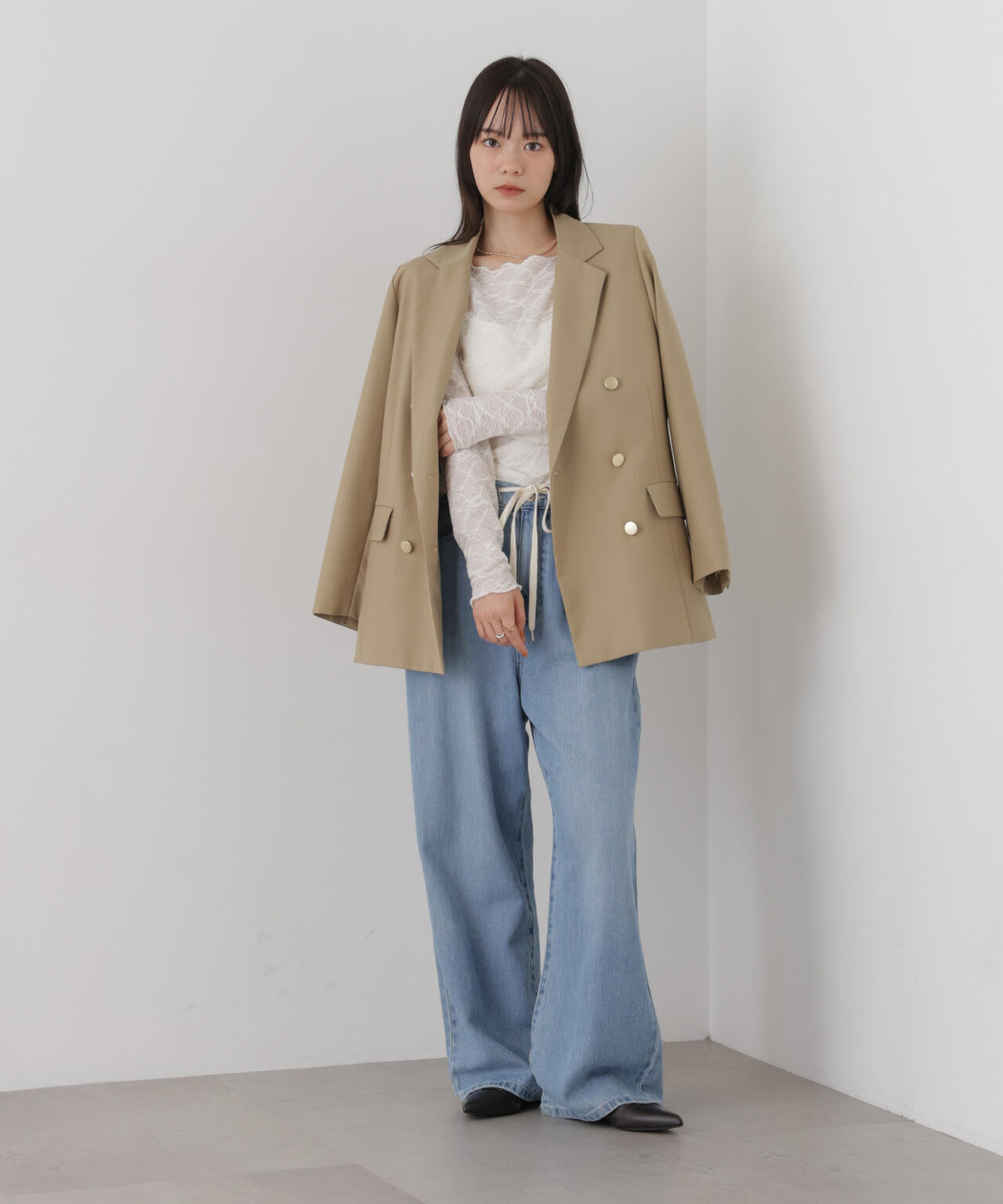ウェーブジャガードカットメローロングスリーブトップス