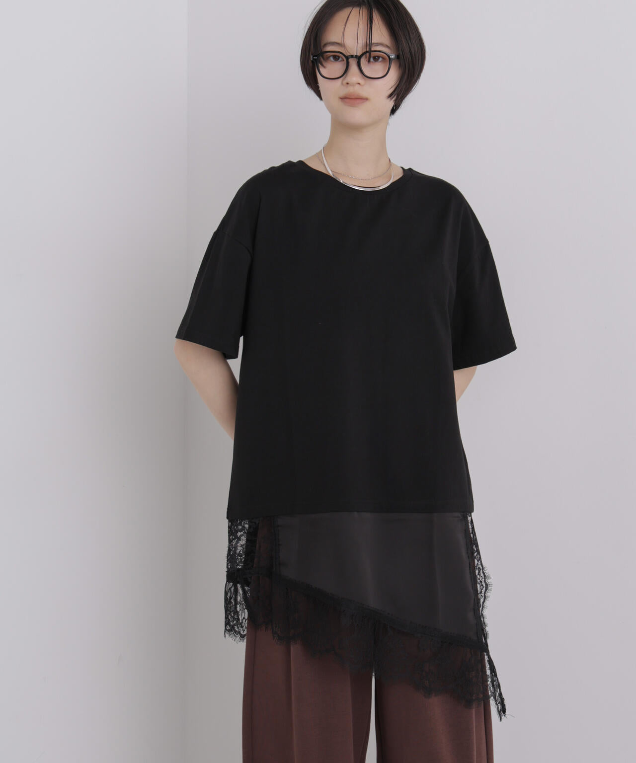 アシメレースヘムドッキングカットトップス