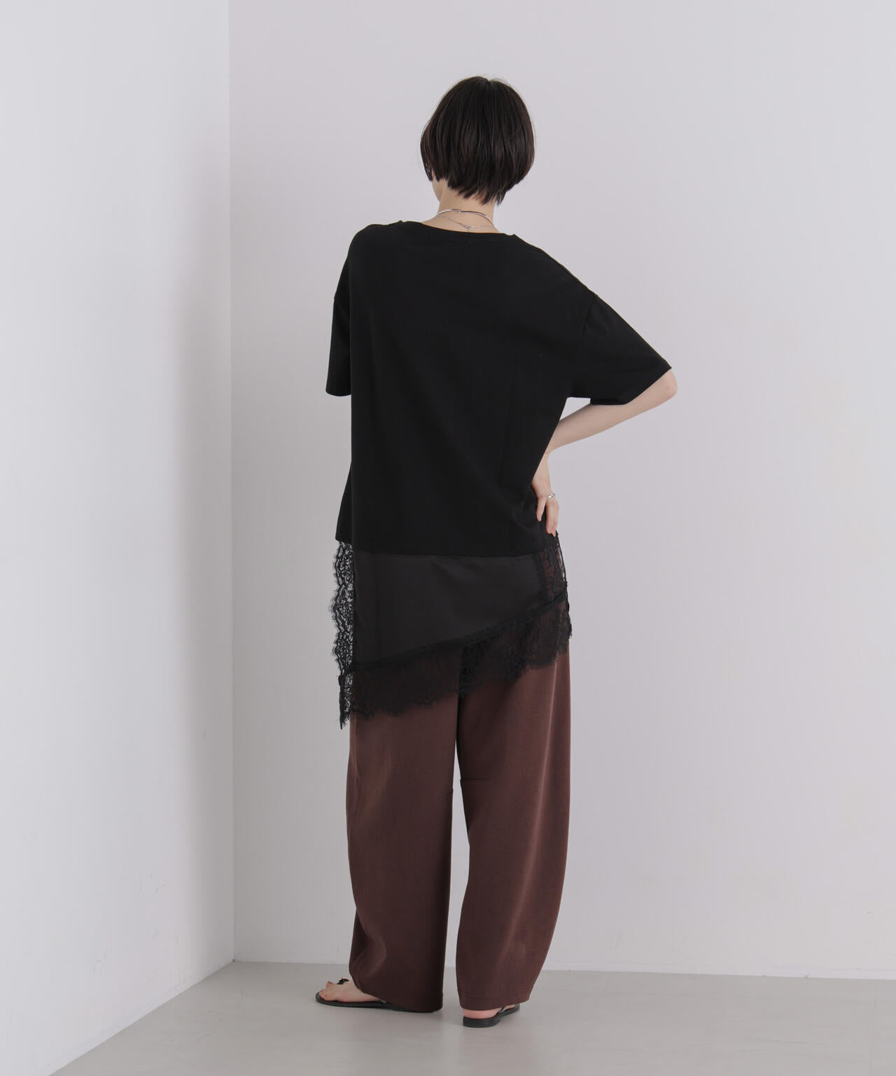 アシメレースヘムドッキングカットトップス