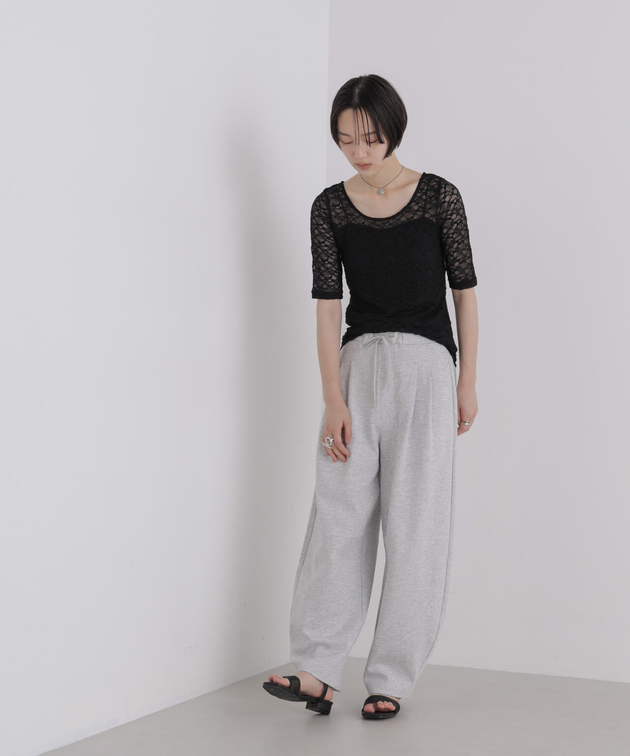 前後2wayシアーストレッチレーストップス