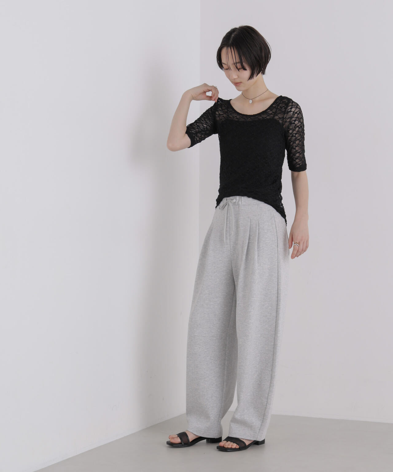 前後2wayシアーストレッチレーストップス